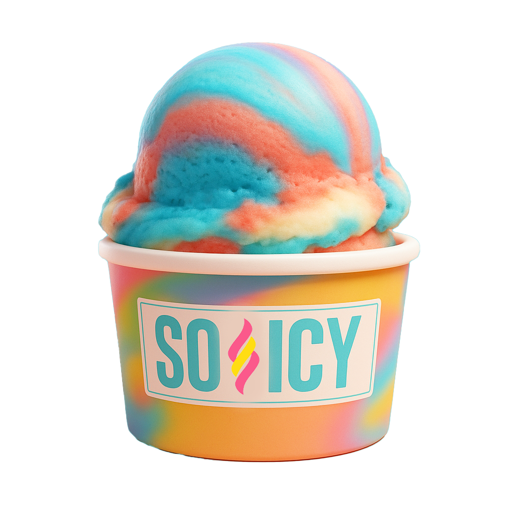 Colorful So Icy rainbow Philadelphia-style water ice