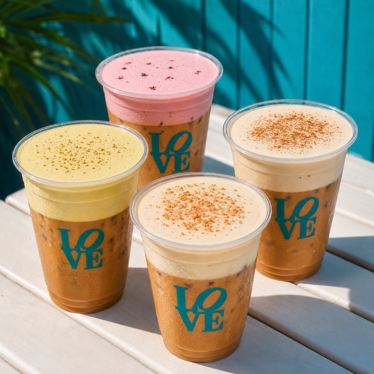 Colorful iced So Coffee drinks