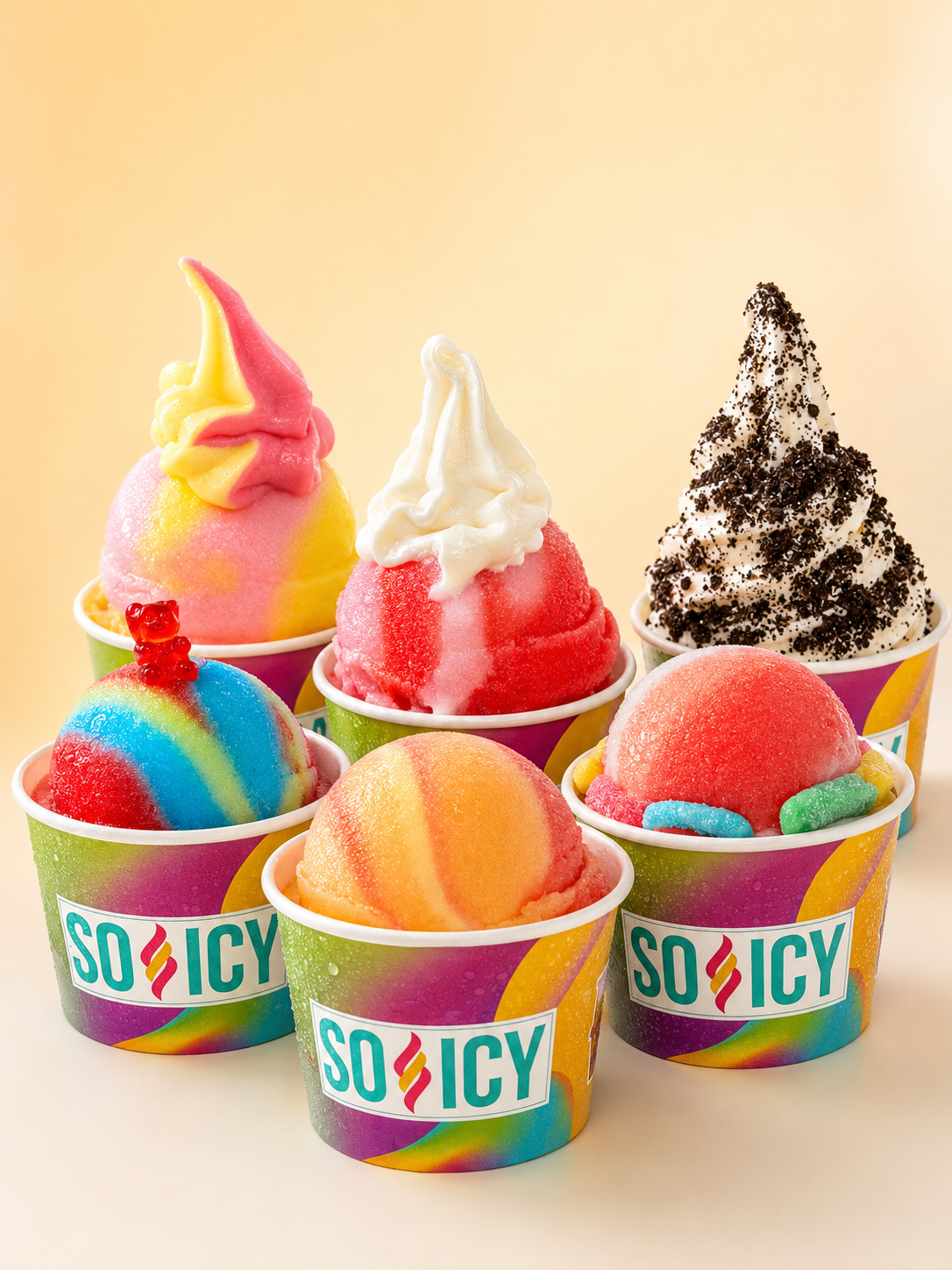 Assortment of colorful So Icy products